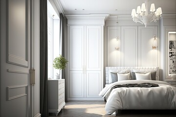 Modern white luxurious bedroom interior design. Generative ai
