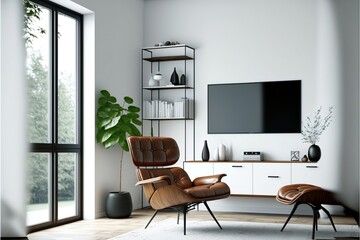 modern luxury tv living room with armchair. Generative ai