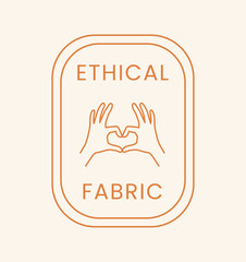 Ethical fabric label. Sticker for social networks and messengers. Template, layout and mock up. Responsible business and production. Caring for nature and ecology. Cartoon flat vector illustration