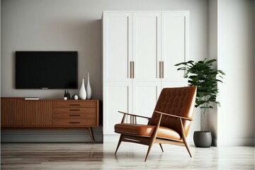 modern luxury tv living room with armchair. Generative ai