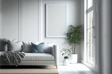 Fototapeta premium Modern white stylish living room interior design. Generative ai 