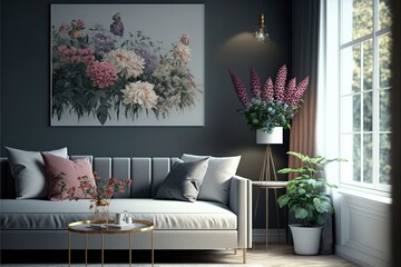 Modern black and white stylish living room interior design. Generative ai 