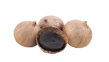Black garlic bulbs isolated on transparent png
