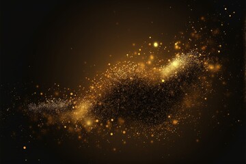 Golden glitter shimmer dust shiny lights particles dark abstract generative ai background