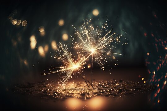 party celebration Sparklers burning bright with shiny sparks and bokeh festive generative ai background