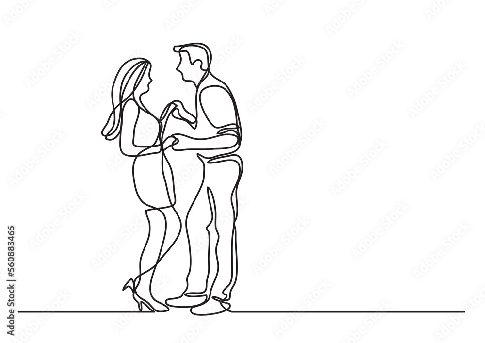 Poster continuous line drawing dancing couple - png image with transparent background 2