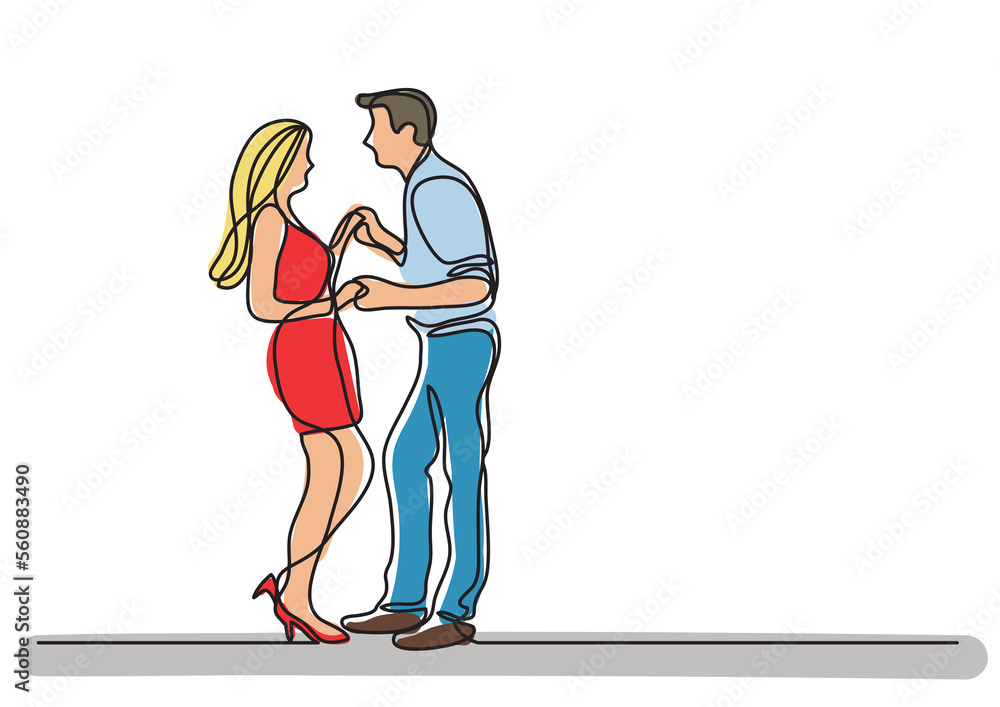 Poster continuous line drawing dancing couple colored - png image with transparent background