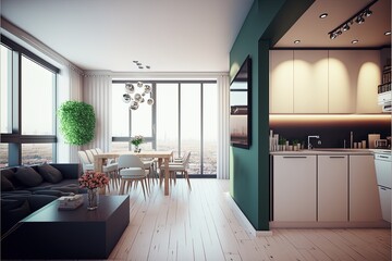 Modern Luxury living and dining room interior design. Generative ai