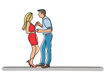 continuous line drawing dancing couple colored - PNG image with transparent background