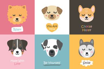 Obraz na płótnie Canvas Cute Dog Posters. Animals With Different Inscriptions