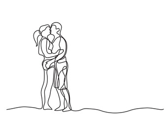 continuous line drawing kissing couple - PNG image with transparent background