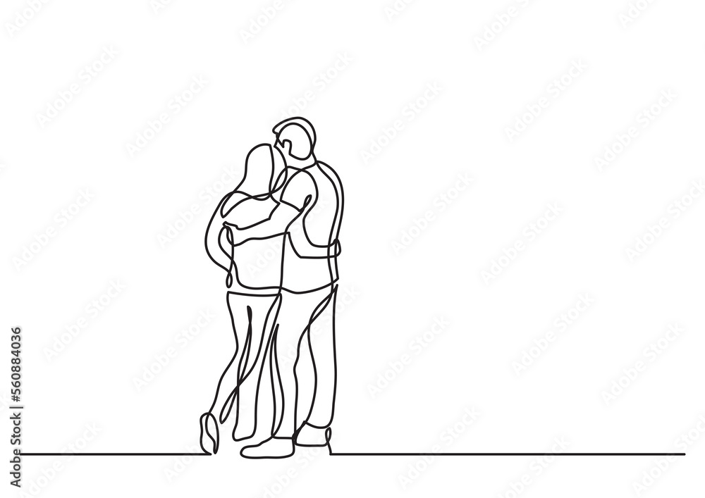 Poster continuous line drawing standing couple 3 - png image with transparent background