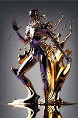 Human Figure female reflective metallic generative ai liquid splash