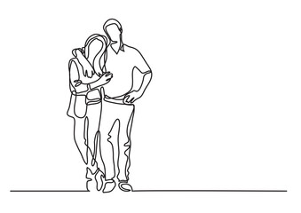 Fototapeta na wymiar continuous line drawing standing couple - PNG image with transparent background
