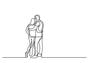 Fototapeta na wymiar continuous line drawing standing couple 3 - PNG image with transparent background