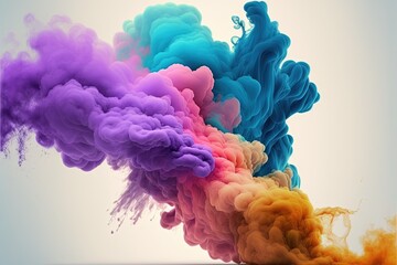 Obraz premium Soft clouds of colorful smoke on white generative ai background