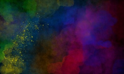 Abstract colorful watercolor splash effect painting dark background