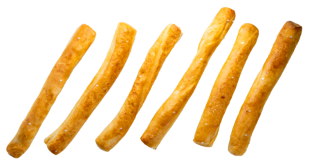 Baked bread stick on white background, Pretzel baked bread on white PNG File.