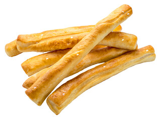 Baked bread stick on white background, Pretzel baked bread on white PNG File.
