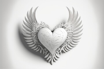 White heart with wings on white generative ai Background