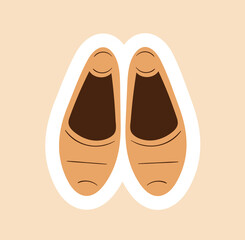 Femme yellow shoes icon. Fashion, trend and style. Element of clothing and accessory. Aesthetics and elegance. Graphic element for website, poster or banner. Cartoon flat vector illustration