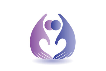 Logo hand shape couple love heart human people figures dancing together icon vector graphic image design