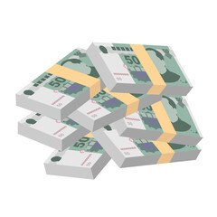Yuan Renminbi Vector Illustration. Chinese money set bundle banknotes. Paper money 50 CNY. Flat style. Isolated on white background. Simple minimal design.