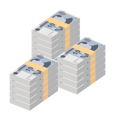 Yuan Renminbi Vector Illustration. Chinese money set bundle banknotes. Paper money 10 CNY. Flat style. Isolated on white background. Simple minimal design.