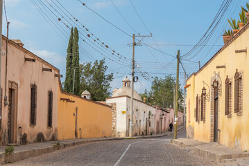 Town of Mineral de Pozos in Guanajuato, Mexico, with abandoned ruins of old mining estates.