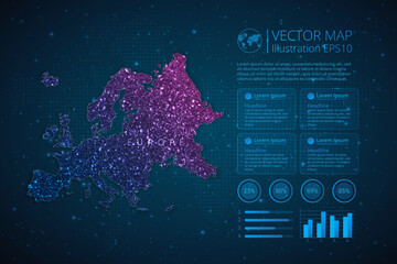 Fototapeta na wymiar Europe Continent map infographics template for diagram, graph, presentation and chart with abstract geometric mesh polygonal light concept on blue background. Vector Illustration EPS10.