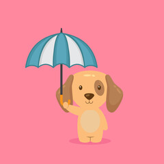 Cute Dog Holding Umbrella