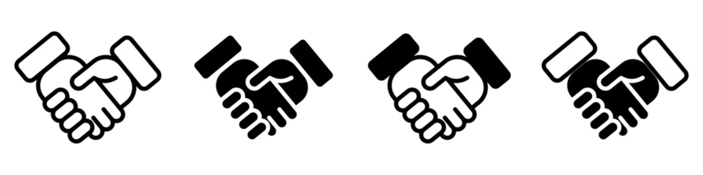 Conjunto de iconos de apret&oacute;n de manos. Acuerdo de ideas. Trato hecho, saludo. Ilustraci&oacute;n vectorial