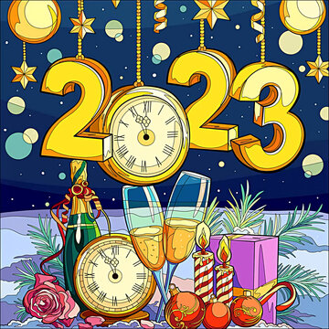 new year 2023 background with clock
