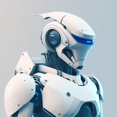 Futuristic White and Blue Cyborg 3D Render