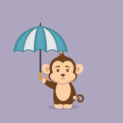 Cute Monkey Holding Umbrella