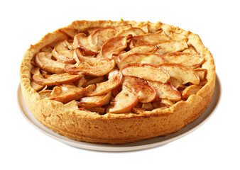 Fresh delicious apple pie isolated on white