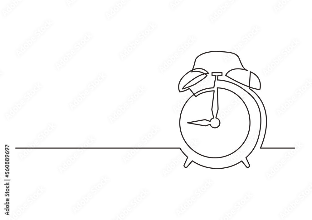 Wall mural continuous line drawing alarm clock - PNG image with transparent background