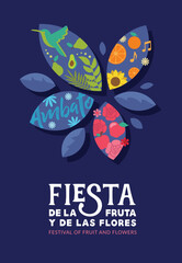 VECTORS. Editable banner for the Festival of Fruit and Flowers in Ambato, Ecuador. February, parade, tradition