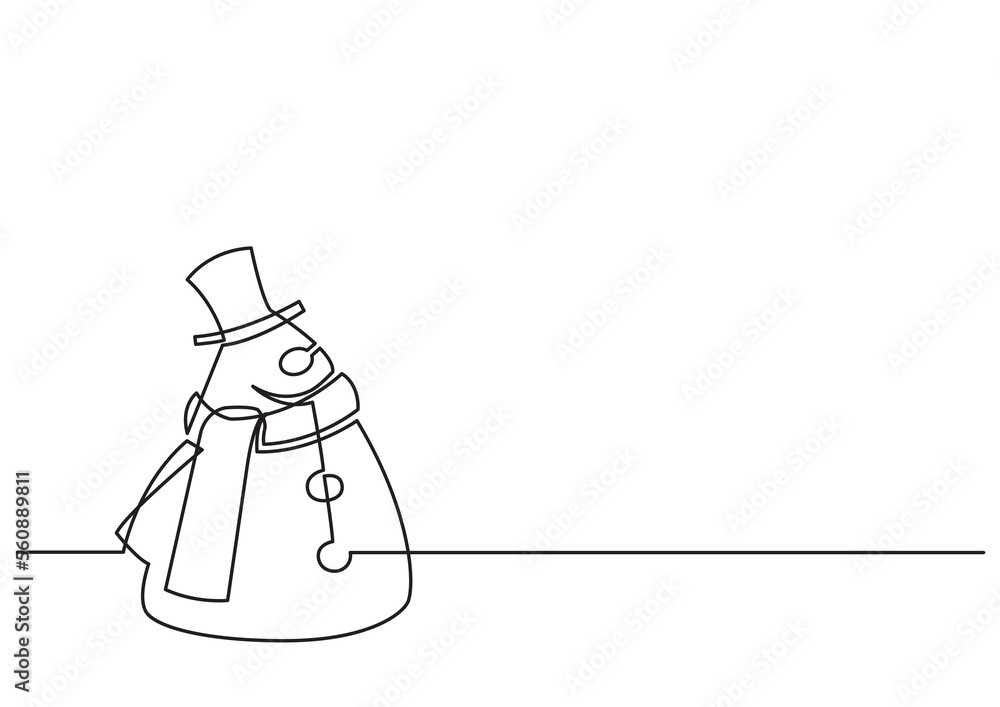 Poster continuous line drawing christmas snowman - png image with transparent background