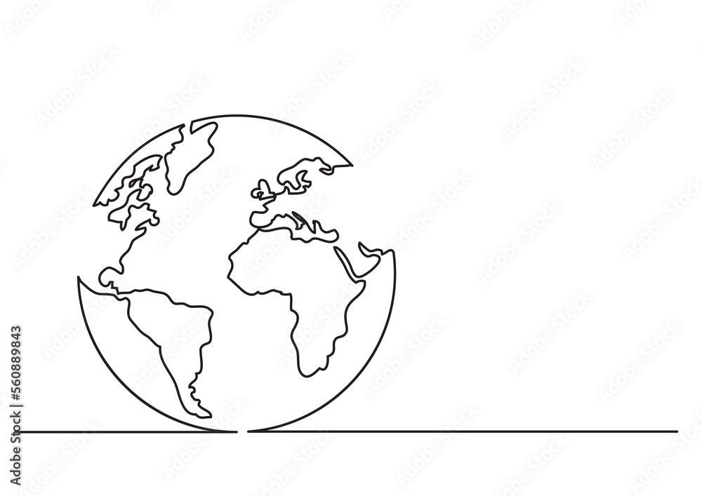 Poster continuous line drawing globe - png image with transparent background