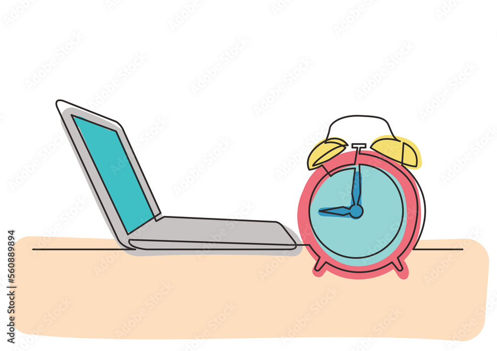 Poster continuous line drawing laptop alarm clock 3 colored - png image with transparent background