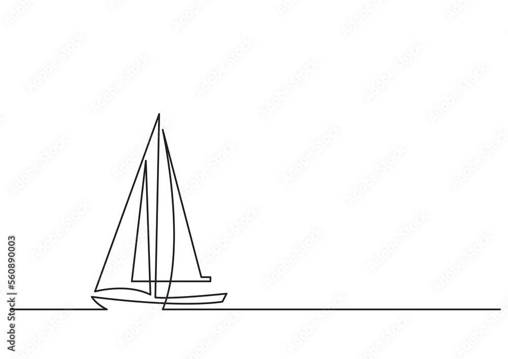 Poster continuous line drawing sailboat - png image with transparent background