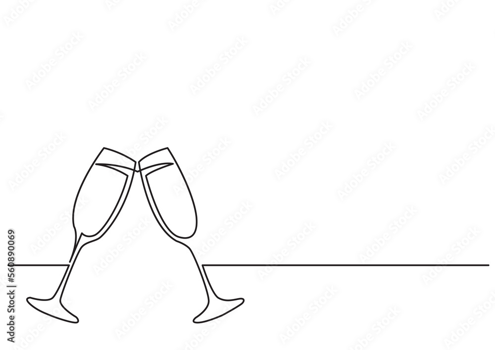 Poster continuous line drawing two glasses of champagne - png image with transparent background
