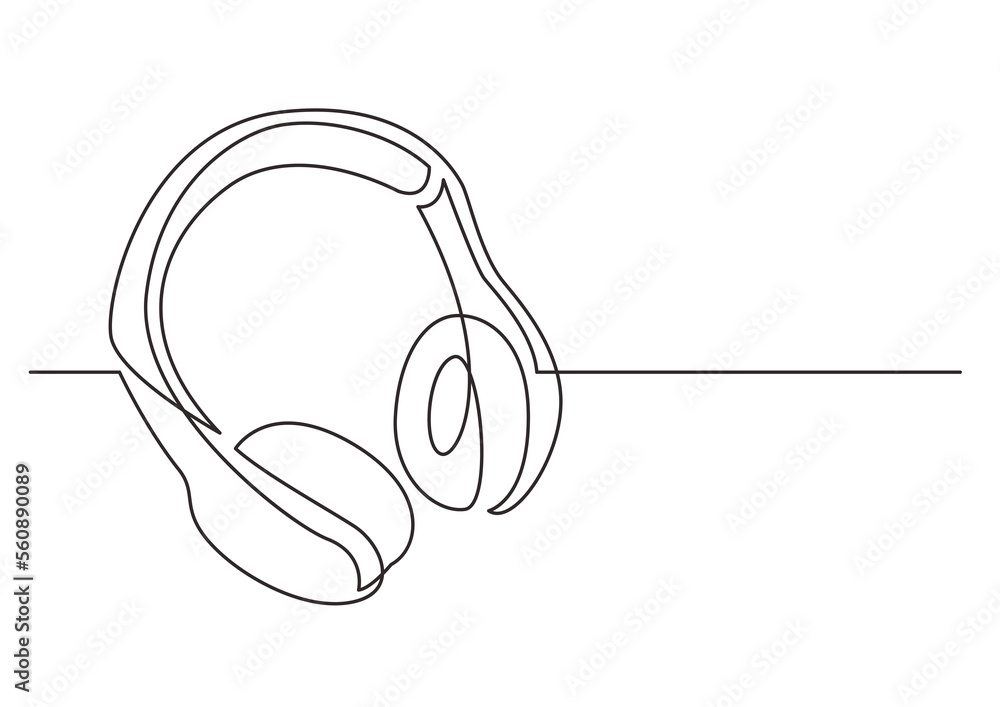 Poster continuous line drawing wireless headphones - png image with transparent background