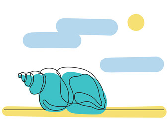 continuous line drawing sea shell colored - PNG image with transparent background