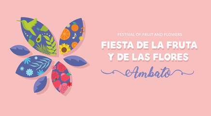 VECTORS. Editable banner for the Festival of Fruit and Flowers in Ambato, Ecuador. February, parade, tradition, celebration