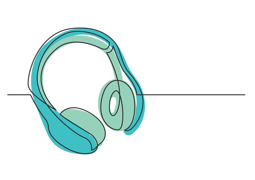 teal headphones continuous line art clip art preview