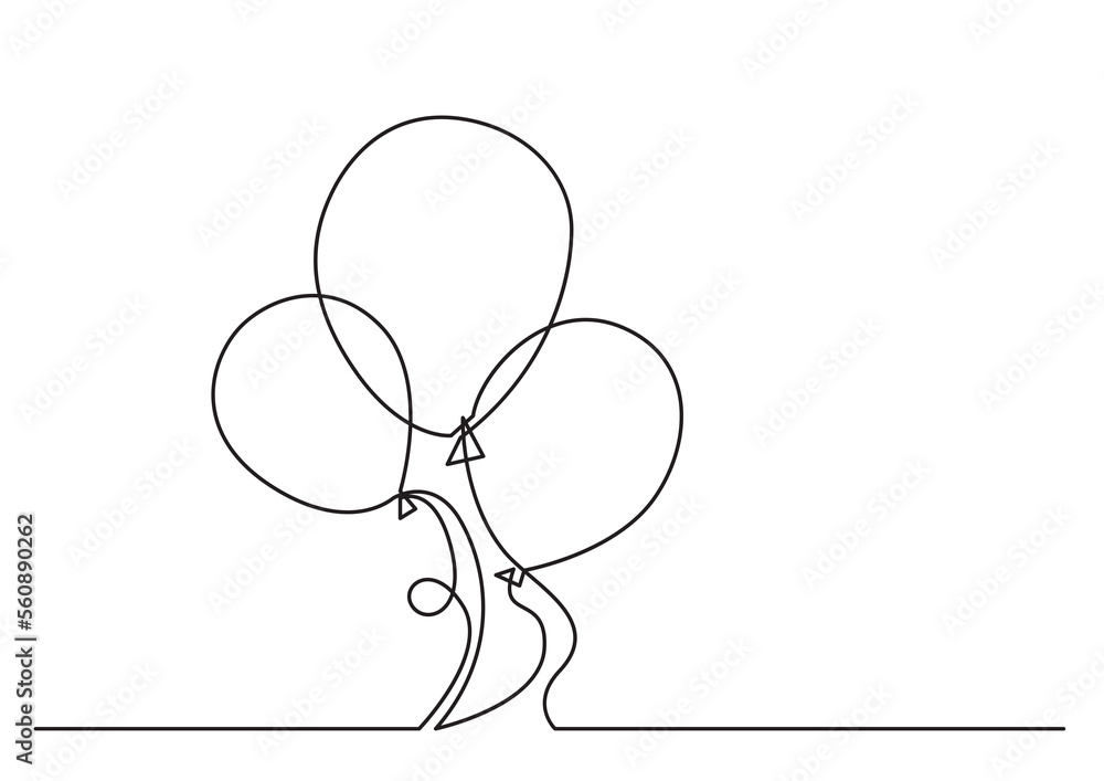 Poster one line isolated vector object air balloons - png image with transparent background
