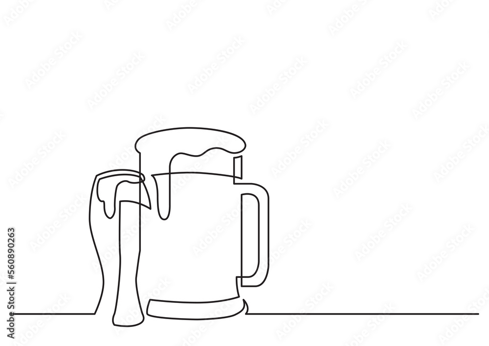 Poster one line isolated vector object beer pint mug - png image with transparent background