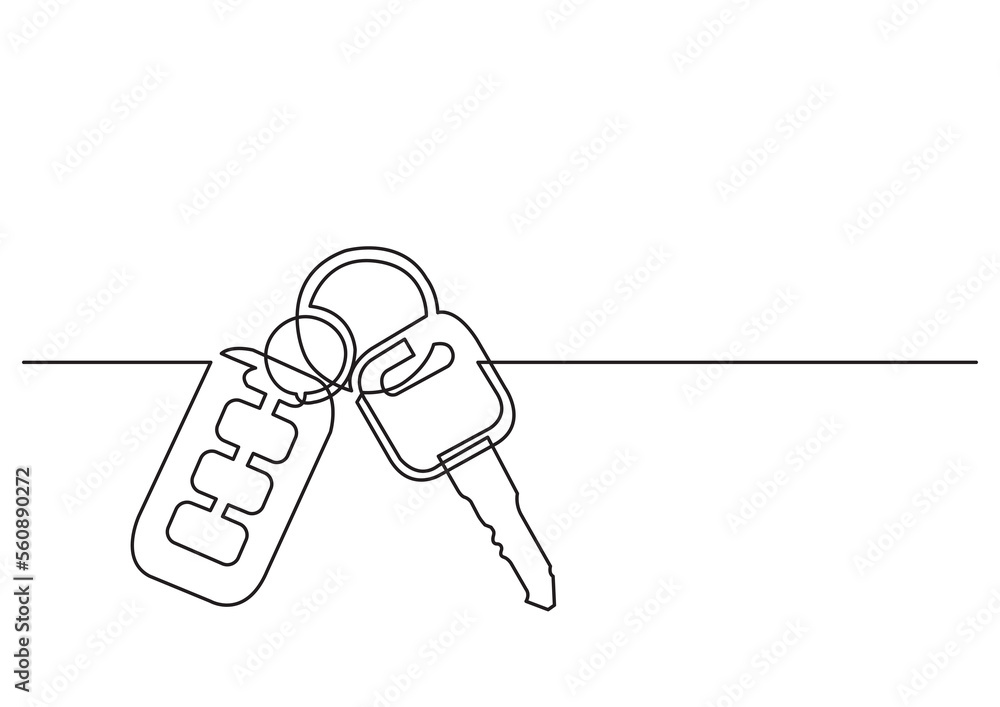 Poster one line isolated vector object car keys - png image with transparent background